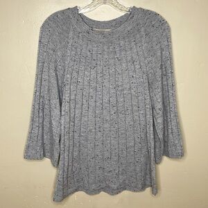 LOFT Ribbed Sweater Gray 3/4 Bell Sleeves Crewneck Small